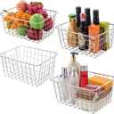 Wire Kitchen Storage Basket 4 Packs,Perfect Pantry Organization Accessories Baskets,Laundry Basket,Countertop Organization,Suitable for Kitchen,Bathroom,Bedroom,Tabletop,Stackable,Chrome