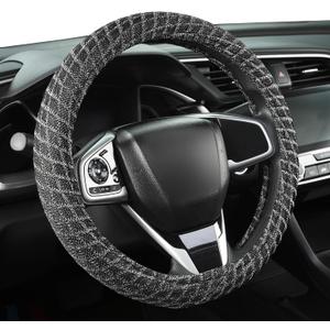 Auto Newer Breathable Steering Wheel Cover Suitable For Four SeasonsAnti-Slip DesignOdorlessEasy Carry Unviersal Fit for Truck SUV Sedans Vans,Interior Accessories Standard Size[14" 1/2-15"]Black