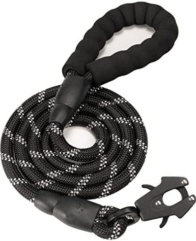 GEIT 2/4/5/6FT Dog Leash, Heavy Duty Rope Leashes, Reflective Nylon Pet Lead with Aluminum Quick Release/Locking Tactical Frog Clip for Small Medium and Large Dogs, Black, 1/2 inch