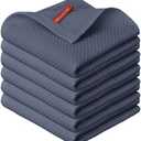 Artoid Mode 100% Cotton Dark Grey Waffle Weave Kitchen Dish Cloths, 12x12 Inch Ultra Soft Absorbent Quick Drying Kitchen Dish Towels Set of 6