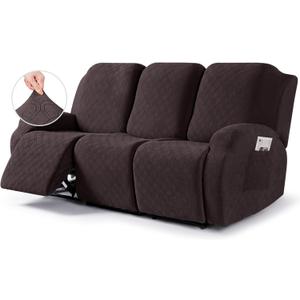 VANSOFY Recliner Sofa Covers, 3-Pieces Stretch Reclining Couch Covers with Pockets Reclining Couch Slipcovers 3 Seater Soft Washable Furniture Protector for Dogs Cats(Chocolate)