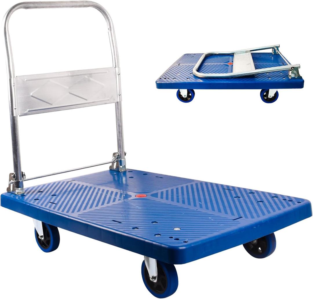 660lbs Foldable Platform Truck Dolly with Swivel Wheels, Heavy Duty Moving Platform Hand Truck, Moving Flatbed Cart Push Cart Platform Dolly Cart for Groceries, Warehouse(35.43" x 23.62")