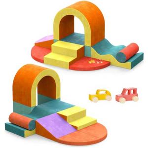 10 PCS Color Foam Climbing Blocks for Toddlers, Soft Play Set with Toy Car, Climbing Blocks for Toddlers 1-3, Indoor Climb and Crawl Soft Play Set