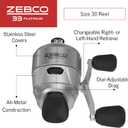 Zebco 33 Platinum Spincast Fishing Reel, Right or Left-Hand Retrieve, 4.7:1 Gear Ratio, Pre-spooled with 10 lb Zebco Cajun Line
