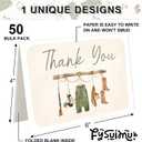 FYSUIMU 50 Pack Baby Shower Thank You Cards Green Baby Cloth Mallard Duck Note Cards with Envelopes Stickers Boxed Greeting Blank Card for Boy Birthday Supplies