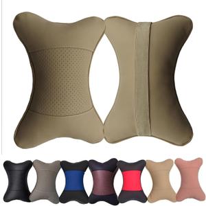Car Neck Pillows Both Side Pu Leather 2pieces Pack Headrest Fit for Most Cars Filled Fiber Universal Car Pillow (Beige)