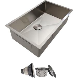 30 Inch Undermount Kitchen Sink - Delironexu 18 Gauge Stainless Steel Single Bowl Kitchen Sinks 30"x18"x9" Handmade Design with Brushed, Includes Drain Kit (No Additional Accessories) (30x18x9 Undermount 18 Gauge, Stainless Steel)