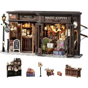 Fsolis DIY Miniature Dollhouse Kit for Adults  Tiny House Mini Scene 3D Puzzles Gifts for Women Teenagers Craft Lovers (Magic Coffee)