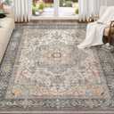 EIEIHOUSE Washable Area Rugs for Living Room - 9x12 Neutral Vintage Distressed Floral Farmhouse Boho Large Soft Floor Rug Indoor Non Slip Carpet for Bedroom Dining Room Office -Forest Green Orange