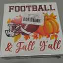 Fall Home Decor, Football Fall Wooden Sign Decor Desk Sign Pumpkin Wooden Block Sign Rustic Home Shelf Wall Decoration Pack of 2