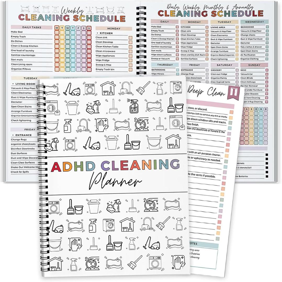 Cleaning Planner, Cleaning Schedule and Checklist Organizer, Daily Weekly Monthly Cleaning Planner for Adults Women, Editable Cleaning Checklist Notebook, Chore Chart for Adults, DIY Home Improvement