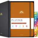 Undated Weekly & Monthly Planner, Life Organizer & Productivity Journal, Goals Setting & Time Management, Gift Box Included, A5 Hardcover Leather with Stickers (Brown)