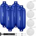 Boat Fenders 4 Pack 8.5 x 27 Inches Ribbed Twin Eyes Boat Fenders Bumpers for Docking, Comes with Ropes and Pump to Inflate