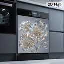 Dishwasher Magnet Cover Floral 23x26 inch, Silver Metallic Decorative Magnetic Dishwasher Cover, Removable Waterproof Appliance Cover Magnet for Modern Kitchen Decor, 23 inches x 25.5 inches