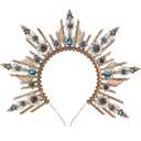 Renfaire Halo Crown Headpiece - Moon Goddess Sunburst Headband Fantay Gold Headpiece Boho Wedding Photo Shoot Cosplay Party Renaissance Halloween Costume Blue Rhinestones