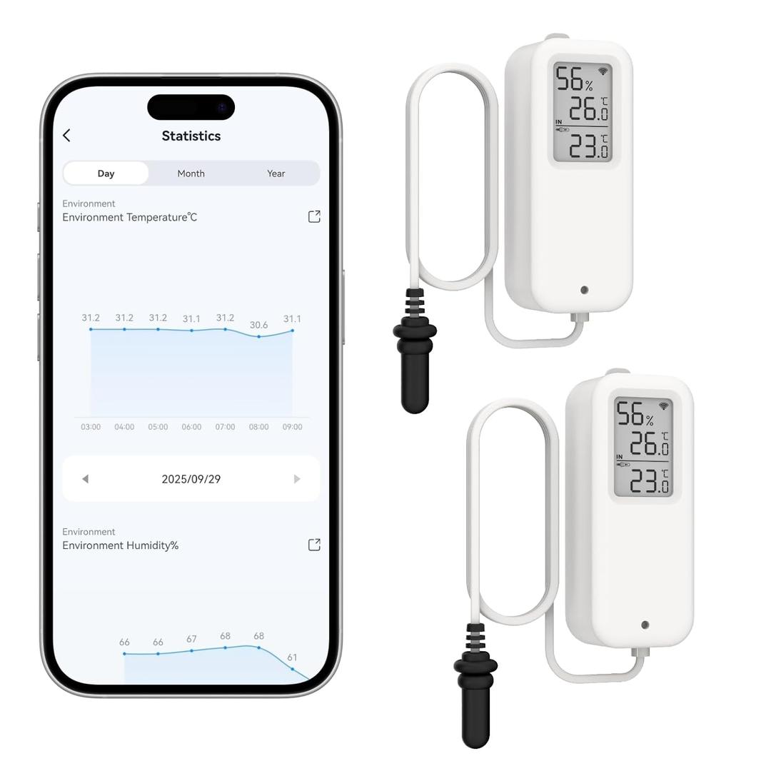 Daytech Freezer WiFi Temperature & Humidity Sensor, 2 Pack Smart Thermometer with App Alerts, Freezer Alarm, Remote Monitoring for Fridge, Greenhouse, Wine Cellar, No Hub Required