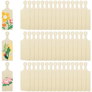 50 PCS Wooden Mini Cutting Board with Handle Unfinished Wood Craft Mini Charcuterie Boards Paddle Blank Small Chopping Board for DIY Kitchen Cooking Vegetables Decor (9.4 x 3.5 Inch)