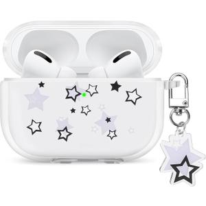 Cases for AirPod Pro 3 with Star Keychain, Cute Charms Star Pattern Design, Clear Soft Protective Cover for Women Girls, 2025 New Released