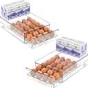 vacane 24 Capacity Egg Holder for Refrigerator, Egg Drawer for Fridge Pull Out Egg Storage Container with Non-Slip Pads Clear Egg Tray Egg Organizer - 2 Pack