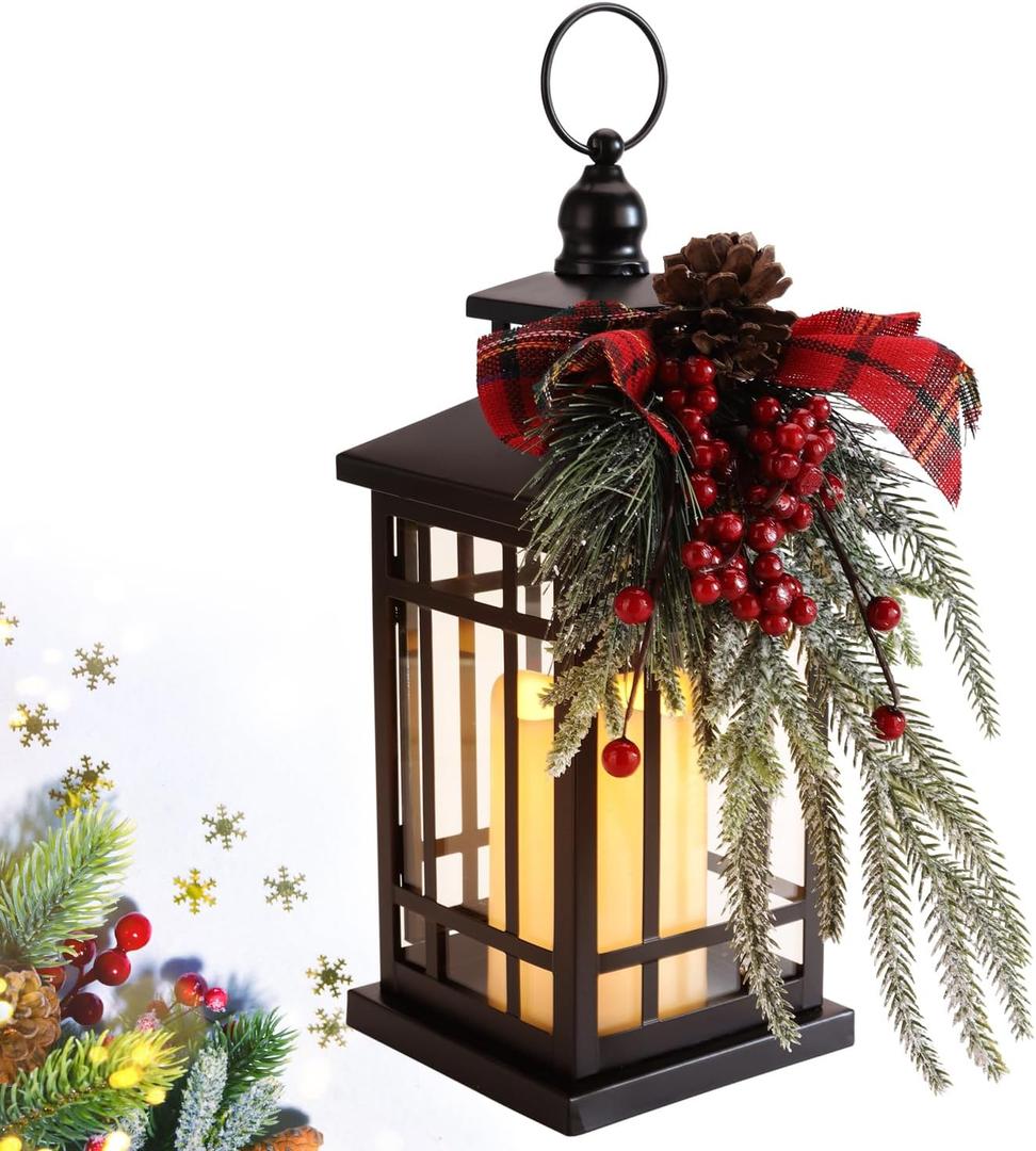 Christmas Decorations Outdoor Hanging Lanterns Holiday Decorative Lantern LED Candle Lantern Decorative Indoor & Outdoor, Christmas Decorations for Patio Front Porch Table Decor,Christmas Gifts (Red)
