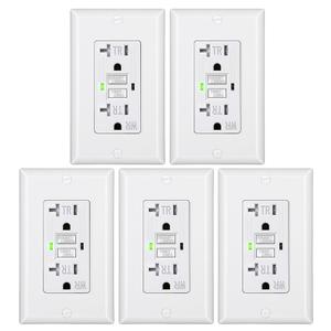 DEWENWILS 5-Pack GFCI Outlet 20Amp, Outdoor Weather-Resistant(WR), Tamper-Resistant(TR), UL Listed, Gfi Self-Test, LED Indicator, Wallplate Included with Thinner Design, White