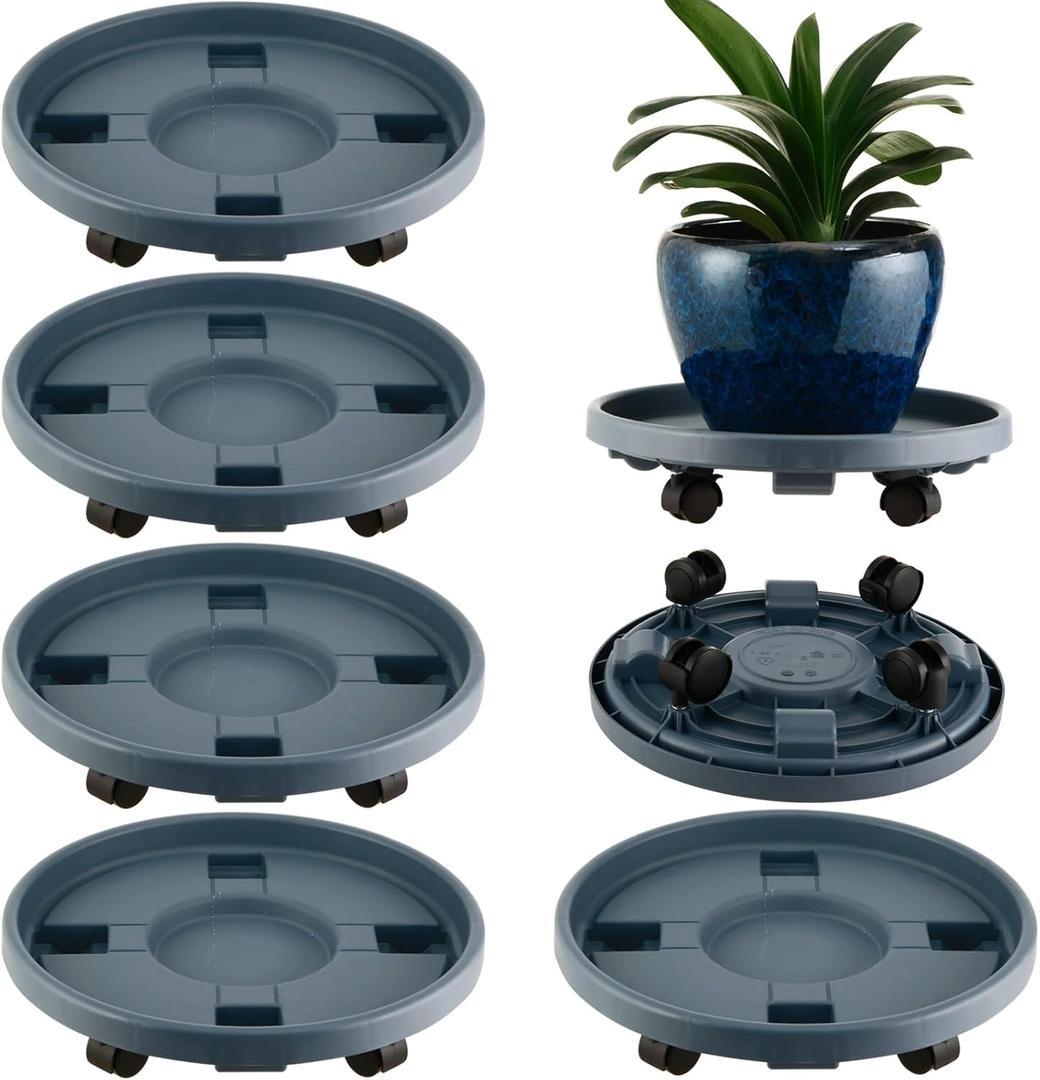 5 Packs Large Plant Caddy with Wheels 13" Rolling Wheeled Plant Stands Heavy-Duty Plastic Flower Pot Roller Base Movers Indoor Outdoor Planter Dolly with Casters Trolley, Grey (Gray)