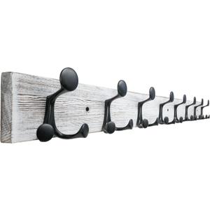 SKOLOO 43-Inch Wood Coat Rack Wall Mount with 8 Triple Hooks - Ideal for Family Entrances, Classrooms, and Pet Supplies Storage - Perfect Coat Hooks for Wall,Distressed White Wash