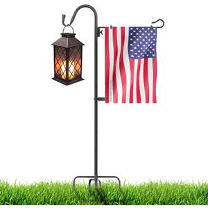Upgraded Garden Flag Stand 45.4" Garden Flagpole Stand with Shepherd Hooks for 12 x 18" Flags Yard Flag Holder Stand for Small Flags(Without Solar Lights & Flag)