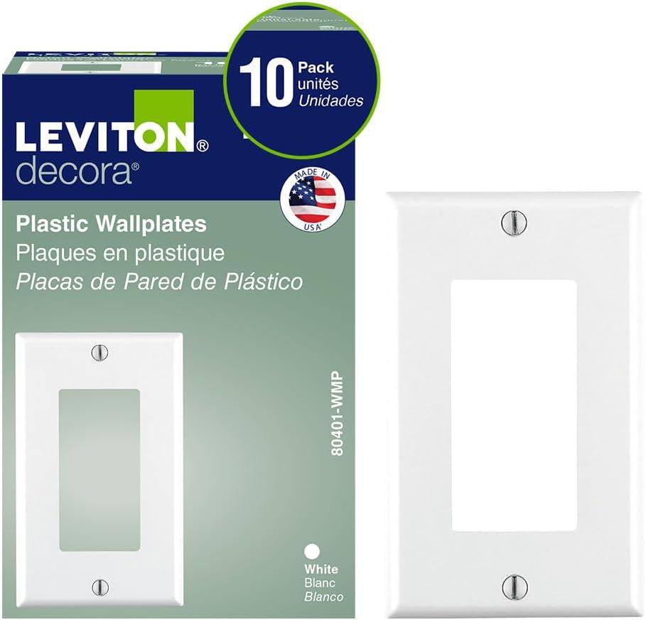 Leviton 1-Gang Decora/GFCI Device Wallplate, Standard Size, Thermoset, Device Mount, 10-Pack, 80401-WMP, White