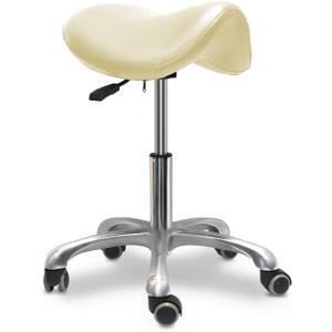Saddle Stool with Wheels,Rolling Stool,Rolling Chair Ergonomic Swivel Rolling Chair with Hydraulic Lifting Height Adjustable Rolling for Office Medical Massage Salon Drafting(White)