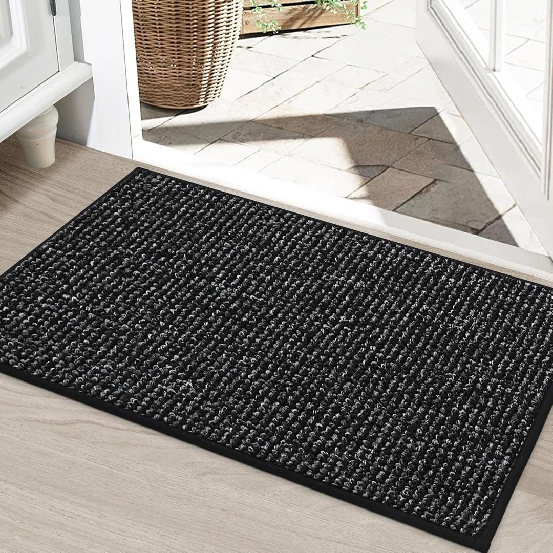 BEQHAUSE Dirt Trapper Door Mat 24" x 36", Non-Slip Washable Doormats Entrance Mat, Dirt Resistant and Absorbent Welcome Mat, Low Profile Floor Mats for Front Back Door and Entryway, Black