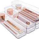STORi SimpleSort 6-Piece Stackable Clear Drawer Organizer Set | 12" x 3" x 2" Rectangle Trays | Narrow Makeup Vanity Storage Bins and Office Desk Drawer Dividers | Made in USA