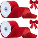 Lyrow 2 Rolls Valentines Day Ribbon 2.5 Inches Velvet Satin Vintage Wide Wired Edge Wrapping Ribbon for Wreath Making and DIY Crafts Wedding Decorating Xmas Gift Wrapping(20 Yards, Red)