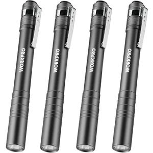 WORKPRO LED Pen Light, Aluminum Pen Flashlights, Pocket Flashlight with Clip for Inspection, Emergency, Everyday, 2AAA Batteries Include, Gray(4-Pack)