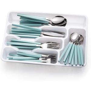 40 piece Stainless Steel Kitchen Flatware set with organizer, Camping Silverware set with color handles set of 8