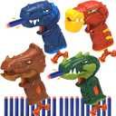 4-Pack Mini Dinosaur Toy Guns Set for Kids Nerf Party Favors, Family Small Dino Blaster Bulk for Toddlers Age 3 4 5 6, Ideal Boys Gift Birthday Valentine Easter Christmas Stocking Stuffers