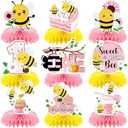 9pcs Happy 1st Bee Day Honeycomb Centerpieces Bumble Bee First Birthday Party Table Decorations Pink It's My 1st Bee Day Table Centerpiece for Girl Baby Shower Sweet as can Bee Table Topper Sign Decor