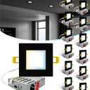 NUWATT 12 Pack 4 Inch Square Ultra-Thin LED Recessed Lighting, Selectable 2700K/3000K/3500K/4000K/5000K, 630 Lumens Dimmable, IC Rated, Black Slim Panel Light, Canless Wafer Lights, Metal J-Box