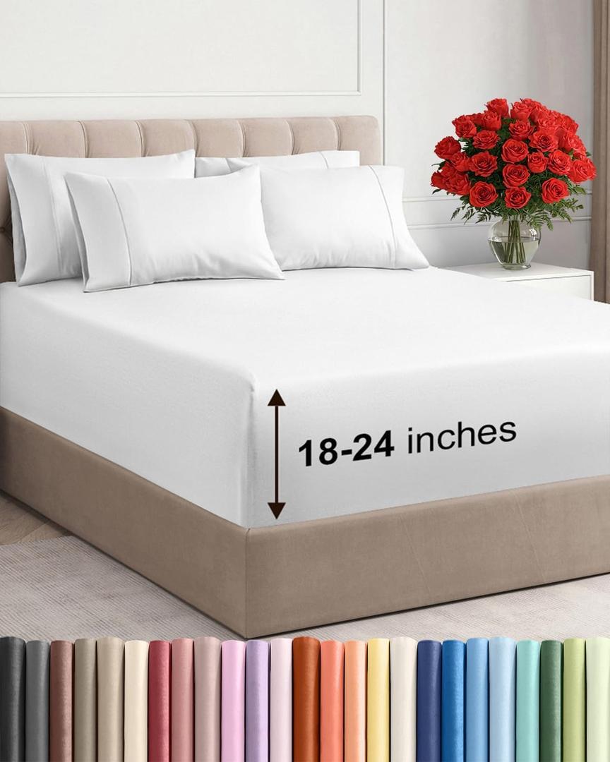 Extra Deep King Sheet Set - 6 Piece Breathable and Cooling Sheets - Hotel Luxury Bedding for Women, Men, Kids & Teens - Easy & Secure Fit - Soft, Wrinkle Free and Comfy - Extra Deep Pockets - White