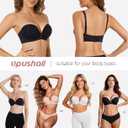 Upushall Strapless Bra Push Up Non Slip Deep V Plunge Underwire Bras for Women Super Padded Add 1 Cup (Black)