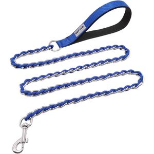 Chain Dog Leash Chew Proof Metal Leash for Medium Large Dogs, Chain Link Dog Anti Chew 5.2FT / 4FT Strong Anti Bite Comfortable Soft Padded Handle (Blue, 5FT(30-80lb)