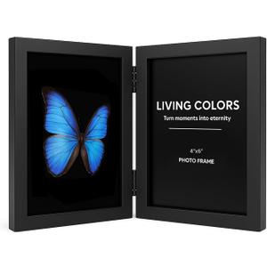4x6 Picture Frame Hinged, Double Picture Frames Fold, Wood Photo Frame for Tabletop or Desktop Display Vertically, Black