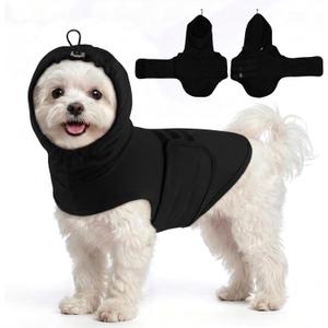 MIGOHI Small Dog Anxiety Vest | Dog Calming Vest for Small Dogs,Comfort Anxiety Shirt for Dogs,Pet Anxiety Jacket with Ear Cover for Fireworks,Thunderstorm,Separation,Loud Noise,Black,S