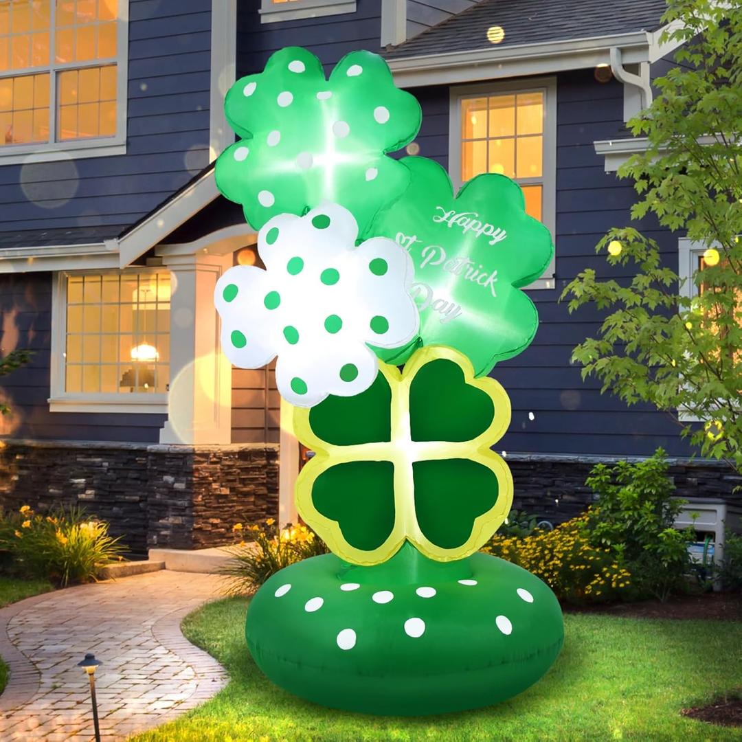 6FT St. Patrick's Day Shamrock Inflatable Decorations Outdoor Lucky Blow Up Yard Decoration with Led Lights Saint Irish Outside Indoor Vacation Yard Garden Lawn Dcor