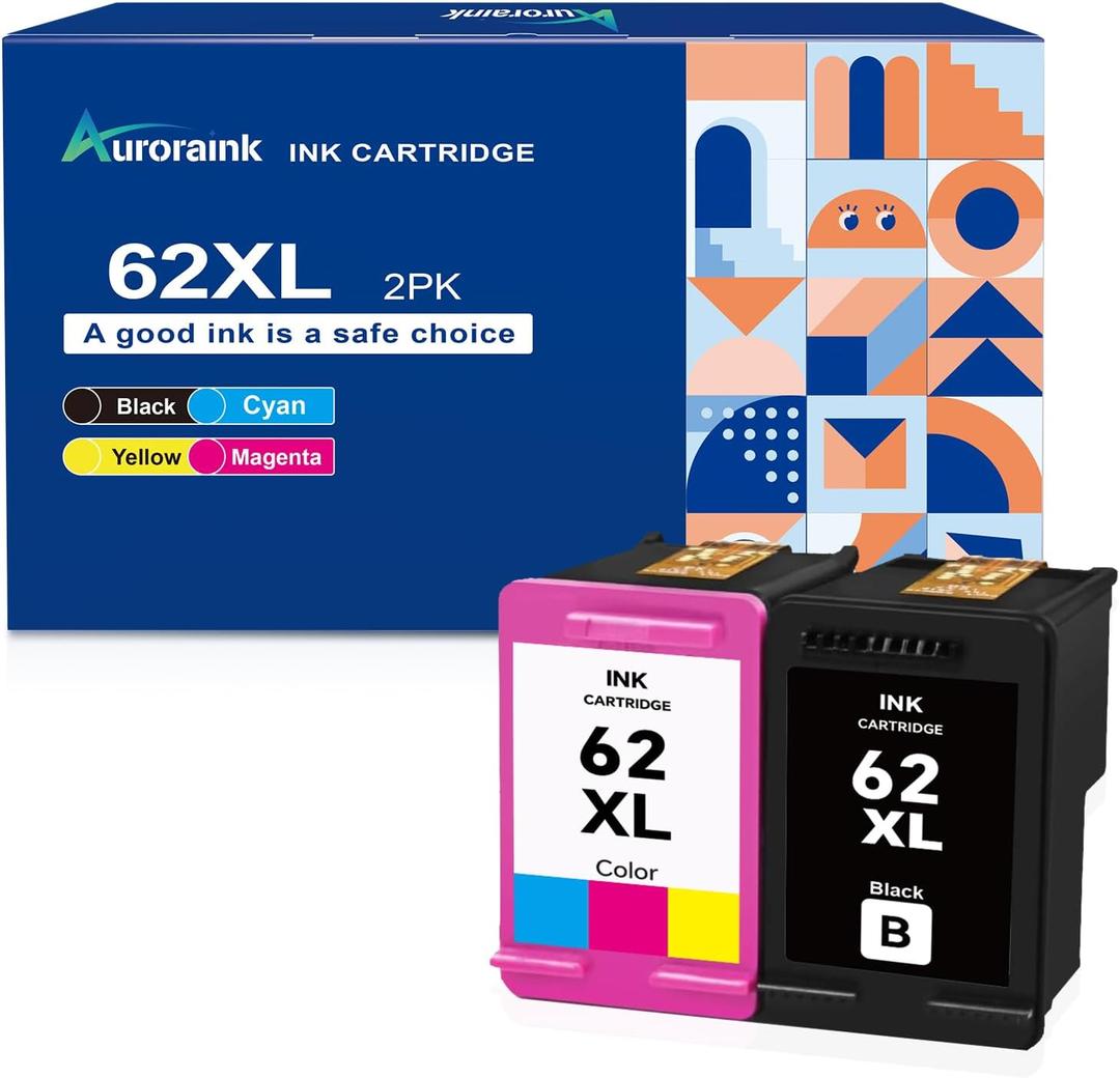62XL Ink Cartridges Black and Color Replacement for HP 62 62XL Ink Cartridge Combo Pack for Envy 7640 7645 5660 5665 5642 5540 OfficeJet 8045 8040 5746 5745 250 200 Printer