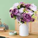 Solsew 3 Sets Artificial Peonies Flower Peony Bouquet with Galvanized Metal Pot Silk Fake Peonies Faux Flower Arrangements for Wedding Table Centerpiece Party Home Room (Purple)