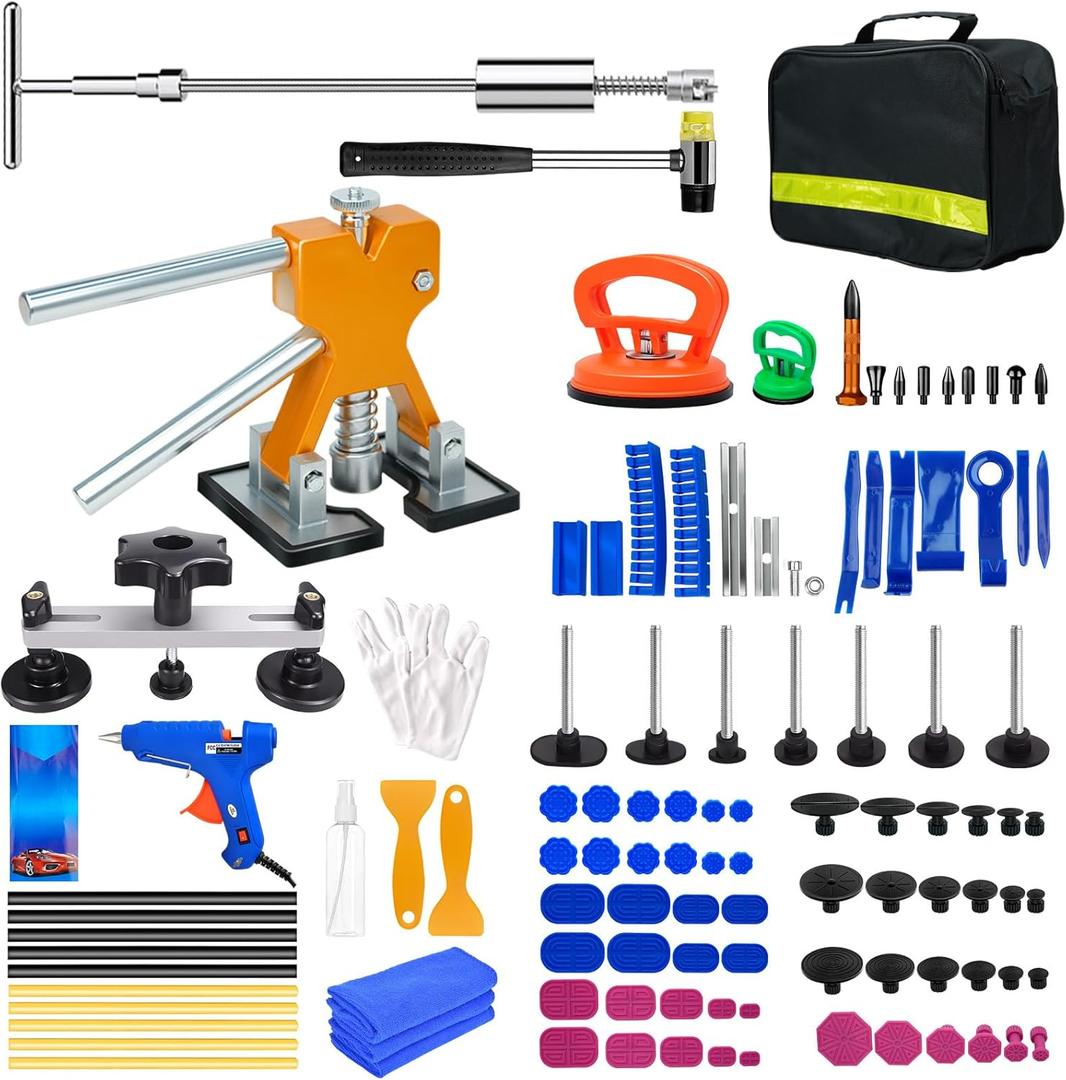 116PCS Car Dent Puller Kit, PDR Tool Kit with Glue, Suction Cups, Bridge Puller & T-Bar Puller, Paintless Dent Repair for Trucks, SUVs, Complete Auto Body Tools for Shop & Advanced DIY User