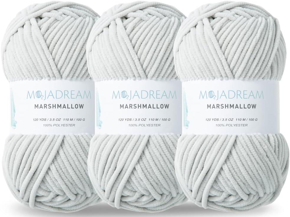 3PCS 3.5oz Chenille Yarn for Blankets Amigurumi: Soft Velvet Baby Yarn Blanket Knitting and Crocheting Bulky 5# Yarn 3 Skeins of 100g (Light Grey)