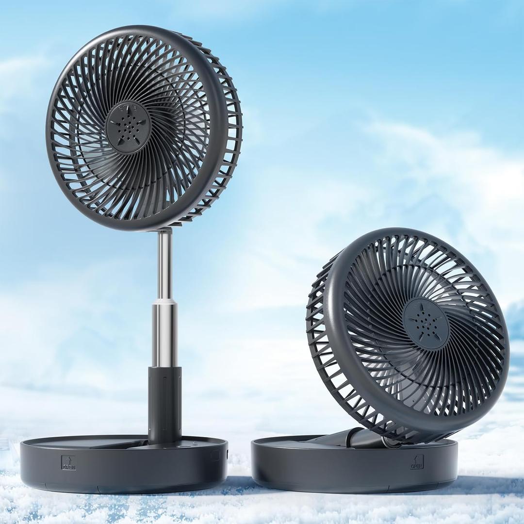 Primevolve Battery Operated Fan, Portable Rechargeable USB Floor Table Desk Fan with Adjustable Height, 4 Speed Settings Pedestal Fan for Bedroom Camping Travel, Black 7.7"