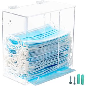 SEANADO Face Mask Dispenser Box Acrylic Glove Holder Hygiene Station with Lid for Disposable Emesis Bag, Shoe Cover and HairnetWall Mount Holes or Tabletop Holder